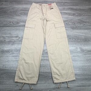 Levis Cargo Pants Womens 24 (26) Khaki Baggy Mid Rise Straight Drawstring Ankle